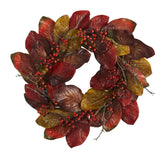 24” Harvest Magnolia Leaf and Berries Artificial Wreath-Wreath-Parc Decor