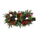 24” Holiday Berries, Pinecones and Eucalyptus Cutting Board Wall Décor or Table Arrangement-Arrangement-Parc Decor