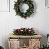 24” Holiday Berries, Pinecones and Eucalyptus Cutting Board Wall Décor or Table Arrangement-Arrangement-Parc Decor