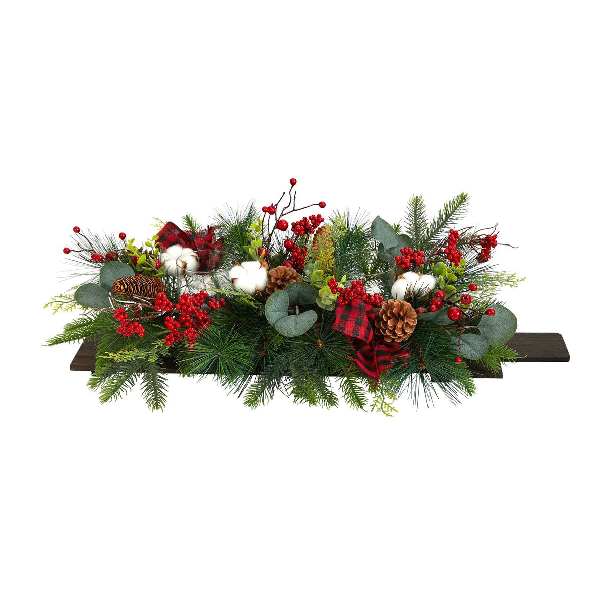24” Holiday Berries, Pinecones and Eucalyptus Cutting Board Wall Décor or Table Arrangement-Arrangement-Parc Decor