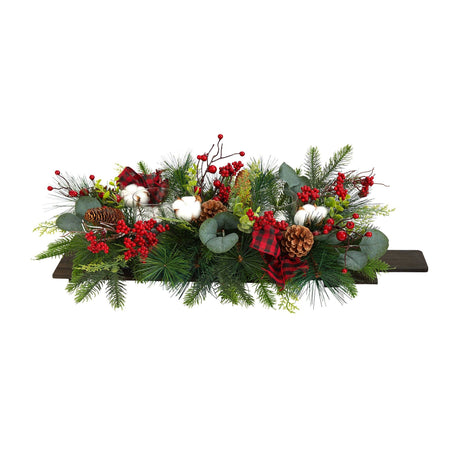 24” Holiday Berries, Pinecones and Eucalyptus Cutting Board Wall Décor or Table Arrangement-Arrangement-Parc Decor