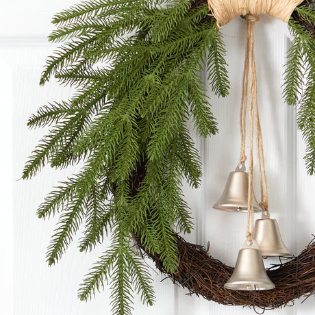 24” Holiday Christmas Pine and Bells Wreath-Wreath-Parc Decor