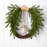 24” Holiday Christmas Pine and Bells Wreath-Wreath-Parc Decor