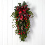 24” Holiday Christmas Pine Cones, Berry and Bells Teardrop-Teardrop-Parc Decor