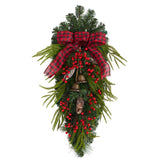 24” Holiday Christmas Pine Cones, Berry and Bells Teardrop-Teardrop-Parc Decor