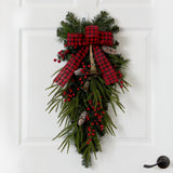 24” Holiday Christmas Pine Cones, Berry and Bells Teardrop-Teardrop-Parc Decor