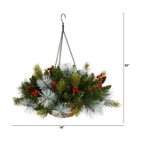 24" Holiday Pre-Lit (30 LED Lights) Pine and Berries Hanging Basket"-Hanging-Parc Decor