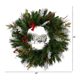 24” Holiday Winter Owl Family Pinecone Berry Christmas Artificial Wreath-Wreath-Parc Decor