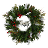 24” Holiday Winter Owl Family Pinecone Berry Christmas Artificial Wreath-Wreath-Parc Decor