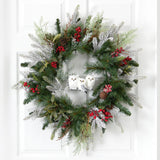 24” Holiday Winter Owl Family Pinecone Berry Christmas Artificial Wreath-Wreath-Parc Decor