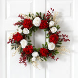 24" Hydrangea w/White Roses Wreath"-Wreath-Parc Decor
