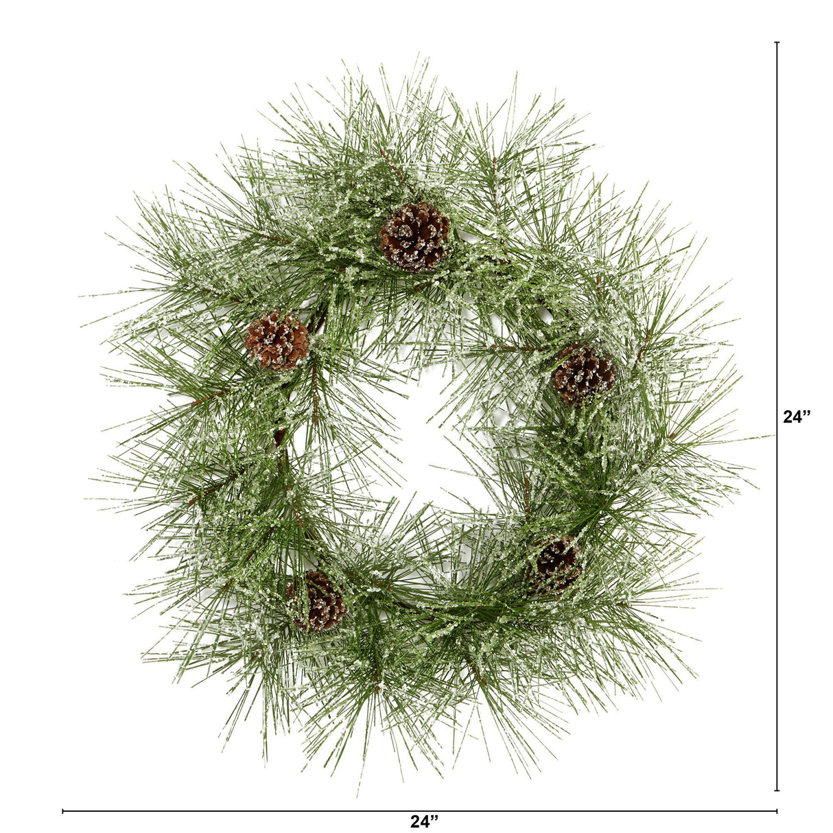 24” Iced Pine Artificial Wreath with Pine Cones-Wreath-Parc Decor