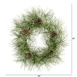 24” Iced Pine Artificial Wreath with Pine Cones-Wreath-Parc Decor