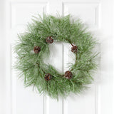 24” Iced Pine Artificial Wreath with Pine Cones-Wreath-Parc Decor