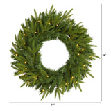 24” Long Pine Artificial Christmas Wreath with 35 Clear LED Lights-Wreath-Parc Decor