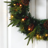 24” Mixed Pine Artificial Christmas Wreath with 35 Clear LED Lights and Berries-Wreath-Parc Decor