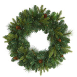 24” Mixed Pine Artificial Christmas Wreath with 35 Clear LED Lights and Pinecones-Wreath-Parc Decor