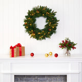 24” Mixed Pine Artificial Christmas Wreath with 35 Clear LED Lights and Pinecones-Wreath-Parc Decor