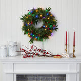 24” Mixed Pine Artificial Christmas Wreath with 50 Multicolored LED Lights, Berries and Pine Cones-Wreath-Parc Decor
