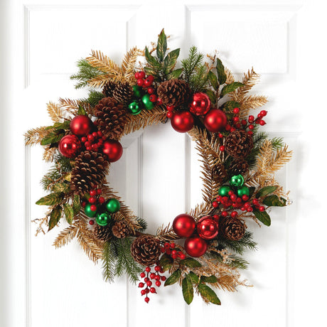 24” Ornament, Pine & Pine cone Wreath-Wreath-Parc Decor