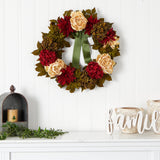 24” Peony, Dahlia and Hydrangea Artificial Wreath-Wreath-Parc Decor