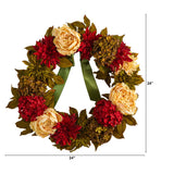 24” Peony, Dahlia and Hydrangea Artificial Wreath-Wreath-Parc Decor