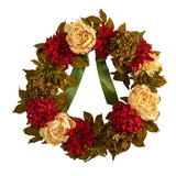 24” Peony, Dahlia and Hydrangea Artificial Wreath-Wreath-Parc Decor