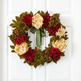 24” Peony, Dahlia and Hydrangea Artificial Wreath-Wreath-Parc Decor