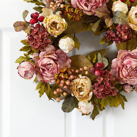 24" Peony Hydrangea Wreath"-Wreath-Parc Decor
