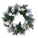 24” Pinecones and Berries Christmas Artificial Wreath with Silver Ornaments-Wreath-Parc Decor