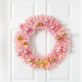 24” Pink Artificial Christmas Wreath with 35 LED Lights and Ornaments-Wreath-Parc Decor