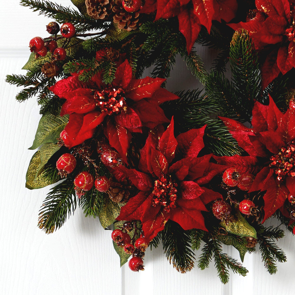 24" Poinsettia & Berry Wreath"-Wreath-Parc Decor