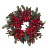 24" Poinsettia & Berry Wreath"-Wreath-Parc Decor
