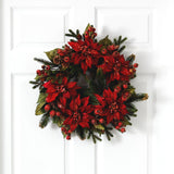24" Poinsettia & Berry Wreath"-Wreath-Parc Decor