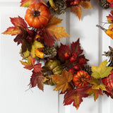 24” Pumpkin, Gourd, Berry and Maple Leaf Wreath-Wreath-Parc Decor
