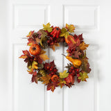 24” Pumpkin, Gourd, Berry and Maple Leaf Wreath-Wreath-Parc Decor