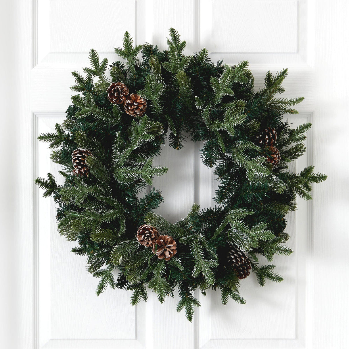 24” Snowed Pinecone Artificial Christmas Wreath with 35 Clear LED Lights-Wreath-Parc Decor