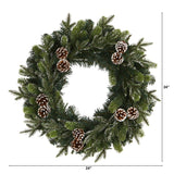 24” Snowed Pinecone Artificial Christmas Wreath with 35 Clear LED Lights-Wreath-Parc Decor