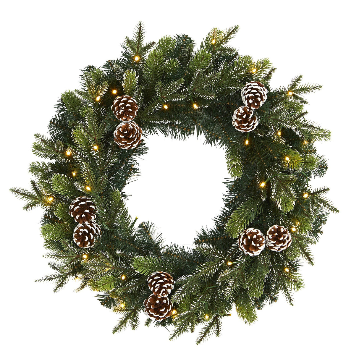 24” Snowed Pinecone Artificial Christmas Wreath with 35 Clear LED Lights-Wreath-Parc Decor