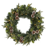 24” Snowed Pinecone Artificial Christmas Wreath with 35 Clear LED Lights-Wreath-Parc Decor