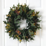 24” Snowed Pinecone Artificial Christmas Wreath with 35 Clear LED Lights-Wreath-Parc Decor