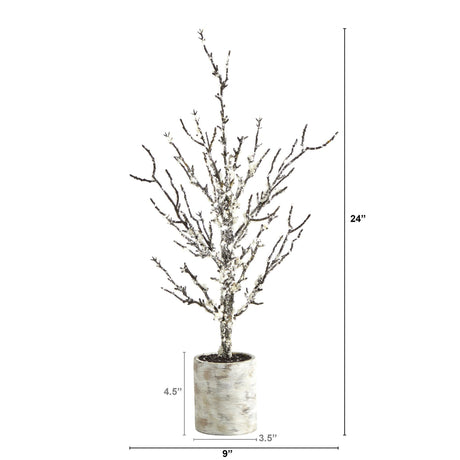 24” Snowed Twig Artificial Christmas Tree in Decorative Planter-Christmas Tree-Parc Decor