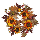 24” Sunflower & Berry Wreath-Wreath-Parc Decor