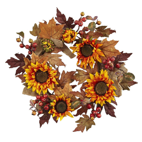 24” Sunflower & Berry Wreath-Wreath-Parc Decor