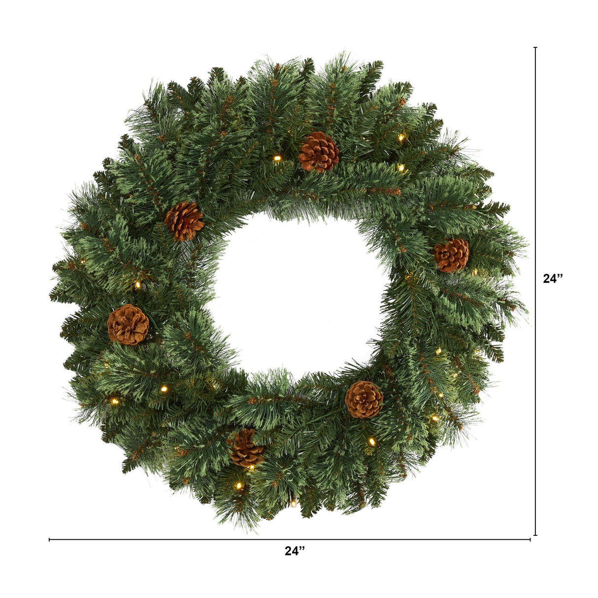 24” White Mountain Pine Artificial Christmas Wreath with 35 LED Lights and Pinecones-Wreath-Parc Decor