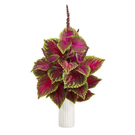 25” Coleus Artificial Plant Artificial Plant in White Planter-Parc Decor
