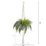 25” Fern Hanging Artificial Plant in Decorative Basket-Parc Decor