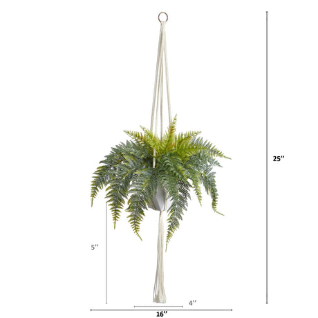 25” Fern Hanging Artificial Plant in Decorative Basket-Parc Decor