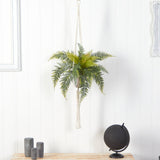 25” Fern Hanging Artificial Plant in Decorative Basket-Parc Decor