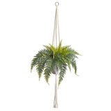 25” Fern Hanging Artificial Plant in Decorative Basket-Parc Decor